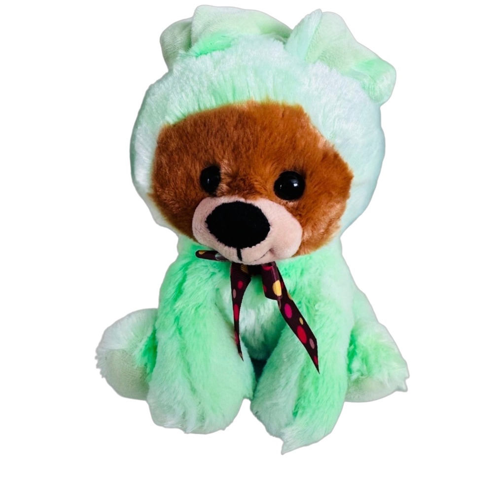 Kids Of America Teddy Bear In Green Easter Bunny Suit 7" Stuffed Plush Animal